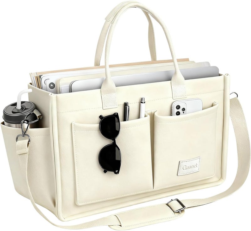 Gosect Canvas Tote Bag for Women With Pockets, Laptop Work Crossbody Purses Everything Shoulder Tote Bag Everyday Satchel Handbags - Image 1